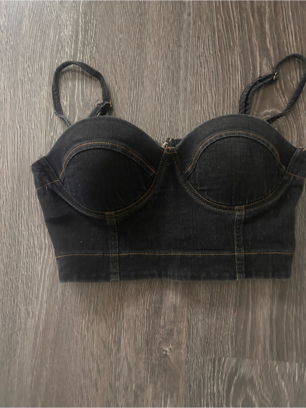 Black Denim Longline Crop Bustier Top
